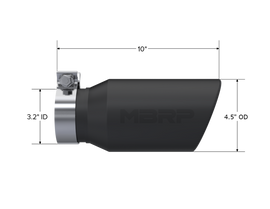 MBRP Universal Tip 4.5in OD / 3.2in Inlet / 10in Length / Angled Cut Rolled End - Black